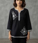 Chic black and white embroidered short kurti
