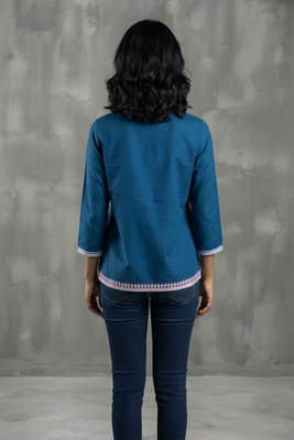 Classic blue floral embroidered short kurti 2