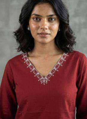 Elegant red and white embroidered short kurti 2