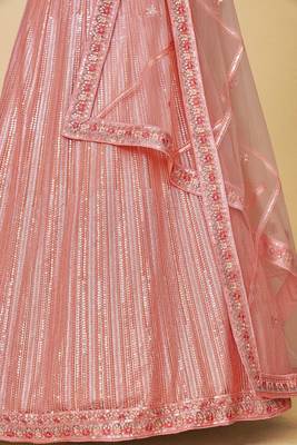 Peach Embroidered Round Neck Lehenga Choli 4