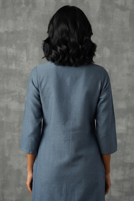 Elegant slate blue embroidered kurti 2