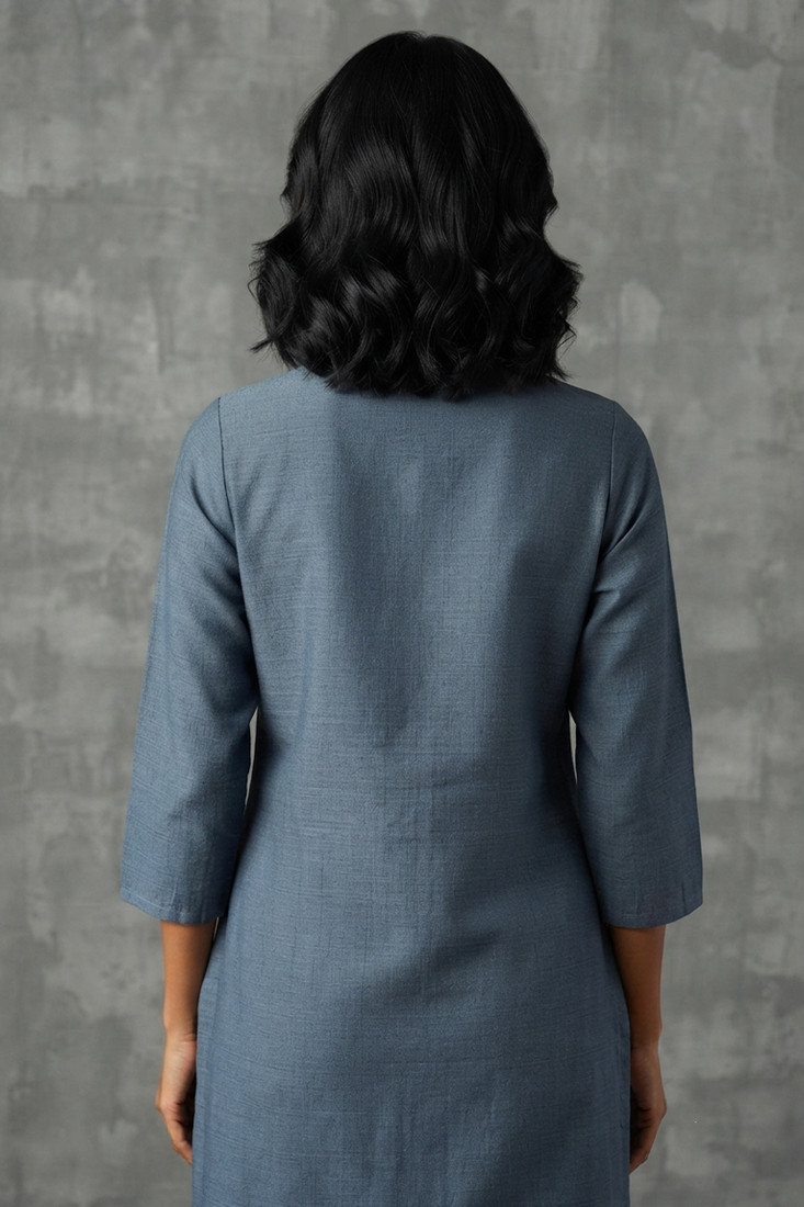 Elegant slate blue embroidered kurti