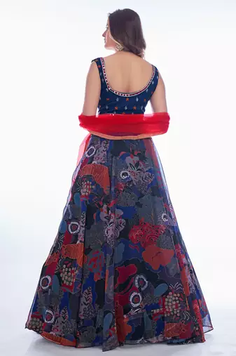 Multi- Embroidered Sweetheart Neck Lehenga Choli