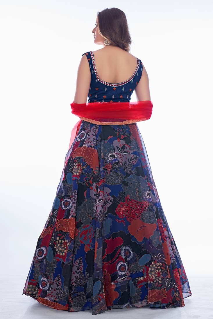 Multi- Embroidered Sweetheart Neck Lehenga Choli