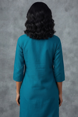 Teal embroidered scalloped short kurti 2