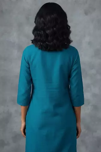 Teal embroidered scalloped short kurti