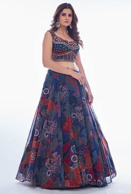 Multi- Embroidered Sweetheart Neck Lehenga Choli 1
