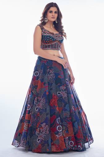 Multi- Embroidered Sweetheart Neck Lehenga Choli