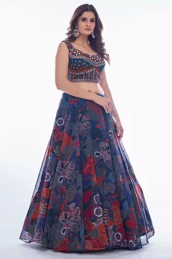 Multi- Embroidered Sweetheart Neck Lehenga Choli