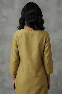 Olive green floral embroidered kurti 2