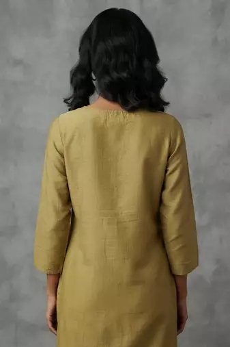 Olive green floral embroidered kurti
