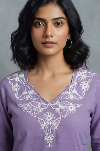 Elegant lavender floral embroidered short kurti