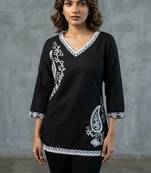 Sophisticated black and white paisley embroidered short kurti