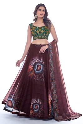 Maroon and Green Embroideredand printed Lehenga Choli 1
