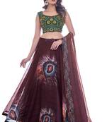 Maroon and Green Embroideredand printed Lehenga Choli