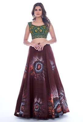 Maroon and Green Embroideredand printed Lehenga Choli 2