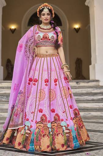 Stunning Pink Lehenga with Handwork and Traditional Printed Motifs