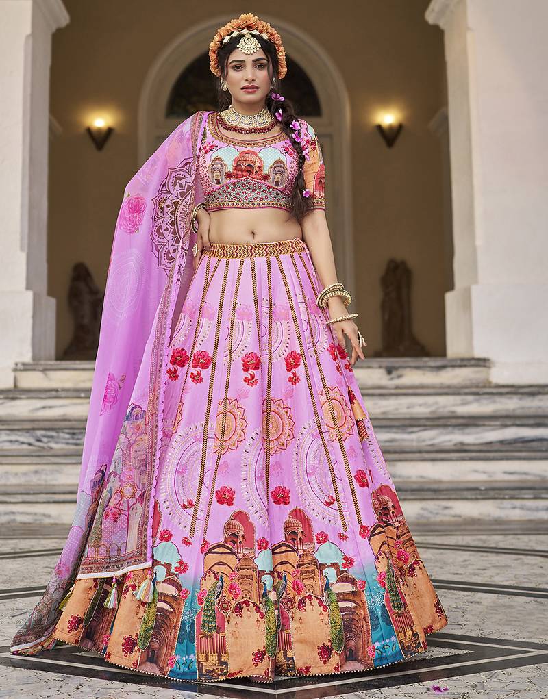 Stunning Pink Lehenga with Handwork and Traditional Printed Motifs