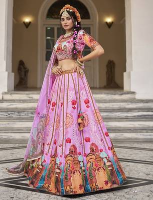 Stunning Pink Lehenga with Handwork and Traditional Printed Motifs 2