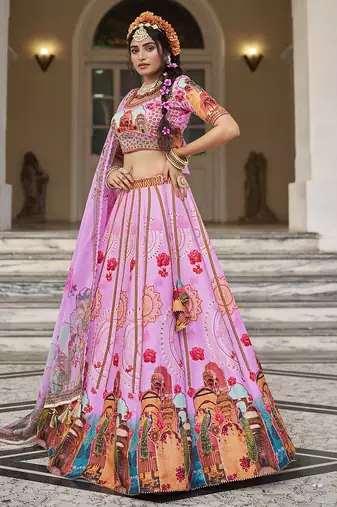 Stunning Pink Lehenga with Handwork and Traditional Printed Motifs