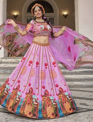 Stunning Pink Lehenga with Handwork and Traditional Printed Motifs 3
