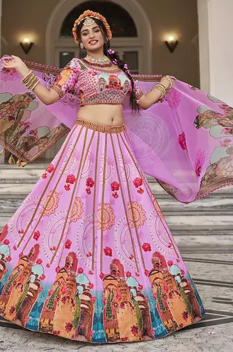 Stunning Pink Lehenga with Handwork and Traditional Printed Motifs