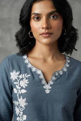 Elegant slate blue embroidered kurti 3