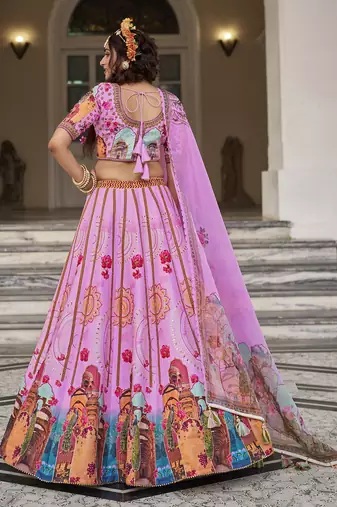 Stunning Pink Lehenga with Handwork and Traditional Printed Motifs