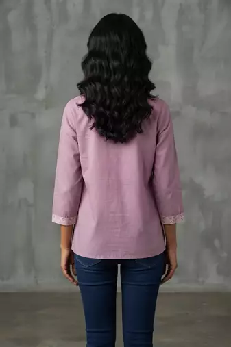 Elegant mauve floral embroidered short kurti