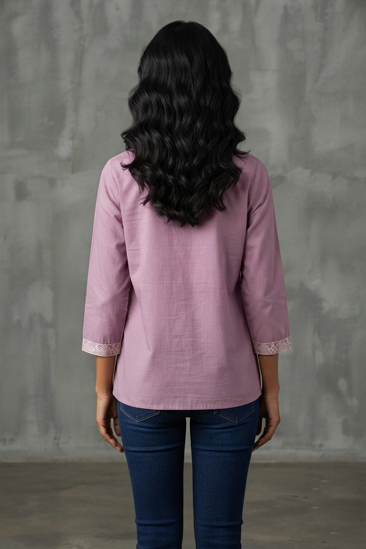 Elegant mauve floral embroidered short kurti
