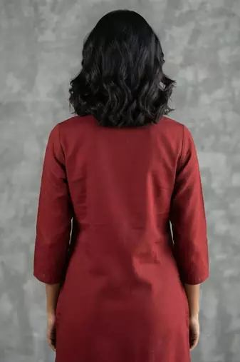 Elegant red and white embroidered short kurti