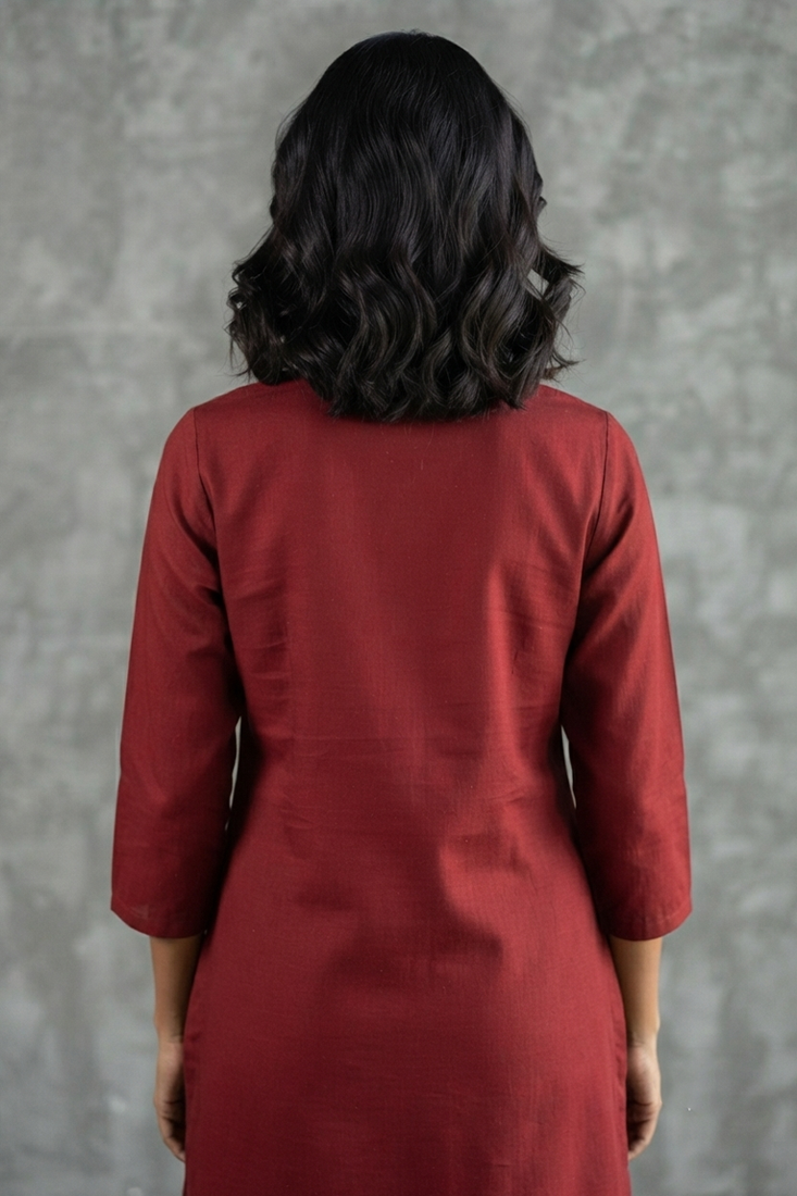 Elegant red and white embroidered short kurti