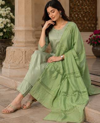 women's art silk fabric embroidered kurta set with dupatta 3