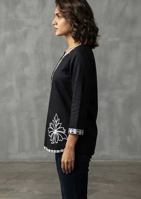 Chic black and white embroidered short kurti 2