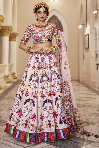 Graceful Pastel Lehenga with Handwork and Intricate Animal-Themed Prints