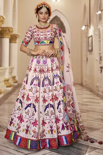 Graceful Pastel Lehenga with Handwork and Intricate Animal-Themed Prints