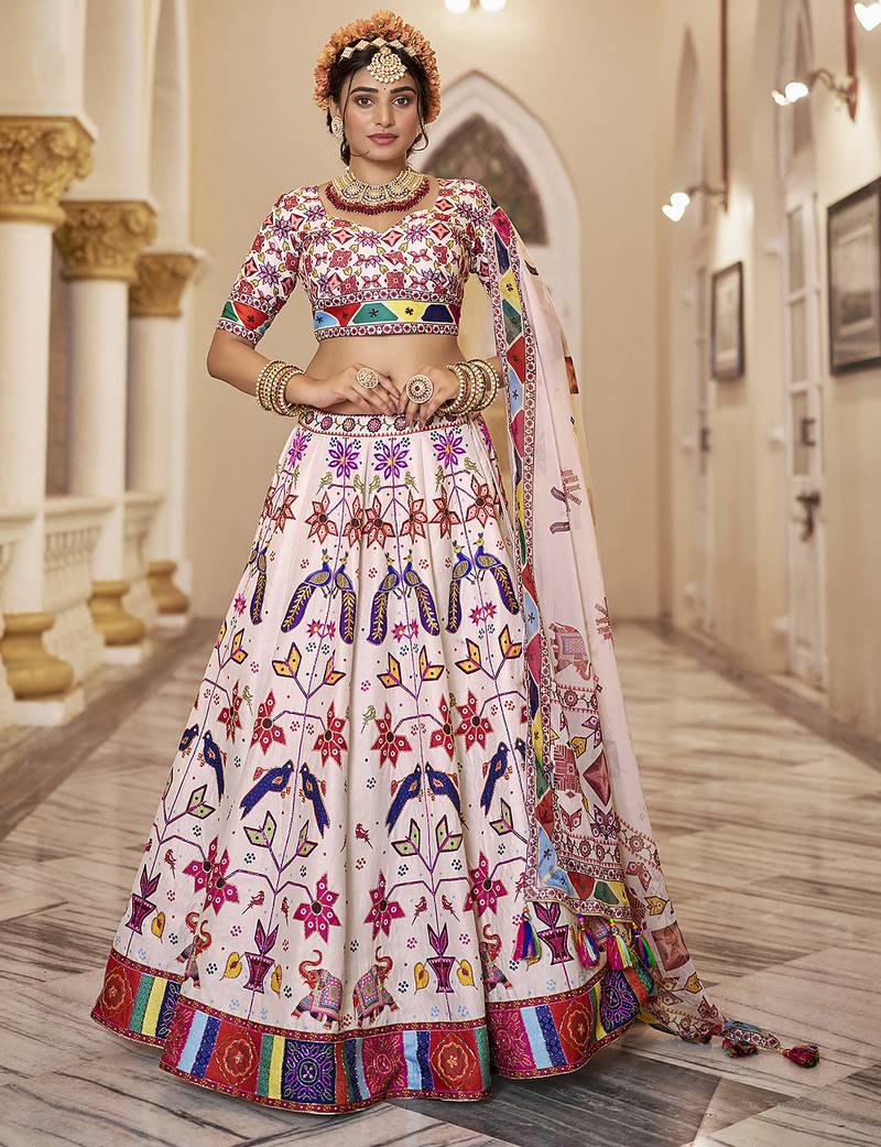 Graceful Pastel Lehenga with Handwork and Intricate Animal-Themed Prints