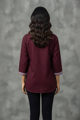 Maroon multi-color floral embroidered short kurti 3