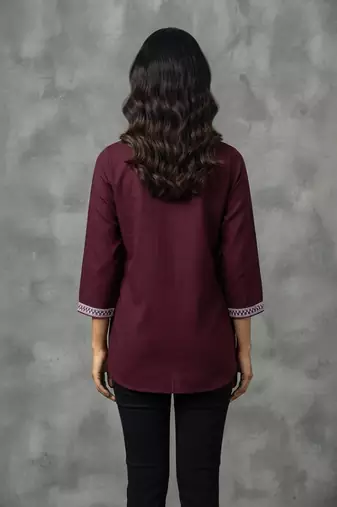Maroon multi-color floral embroidered short kurti