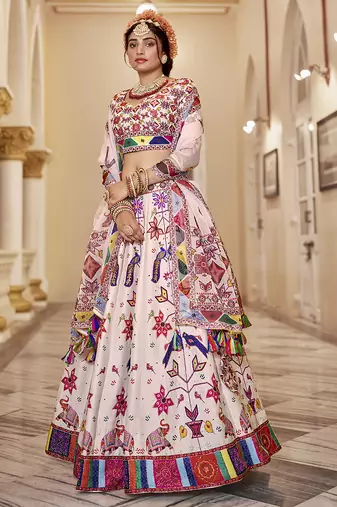 Graceful Pastel Lehenga with Handwork and Intricate Animal-Themed Prints