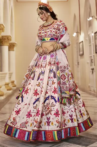 Graceful Pastel Lehenga with Handwork and Intricate Animal-Themed Prints