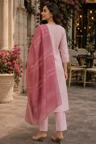 women's art silk embroidered kurta set with dupatta