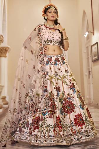  Pastel Lehenga with Handwork and Exquisite Floral Printed Detailing