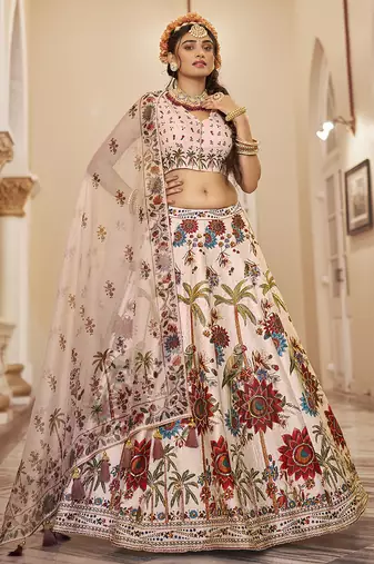  Pastel Lehenga with Handwork and Exquisite Floral Printed Detailing