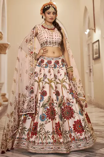  Pastel Lehenga with Handwork and Exquisite Floral Printed Detailing