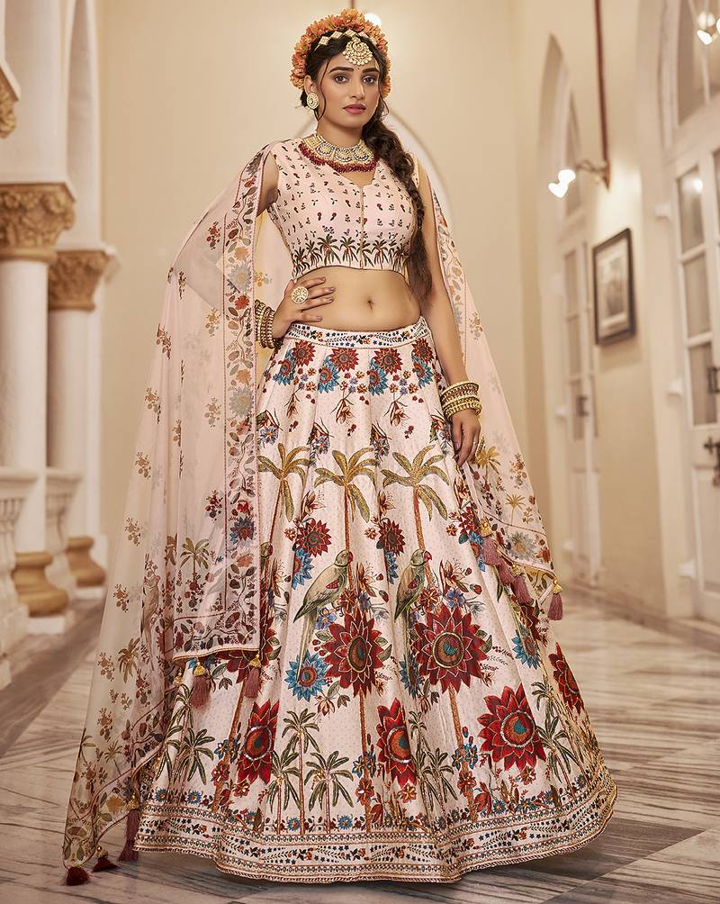  Pastel Lehenga with Handwork and Exquisite Floral Printed Detailing