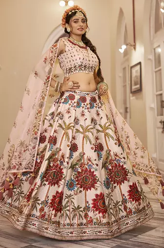  Pastel Lehenga with Handwork and Exquisite Floral Printed Detailing