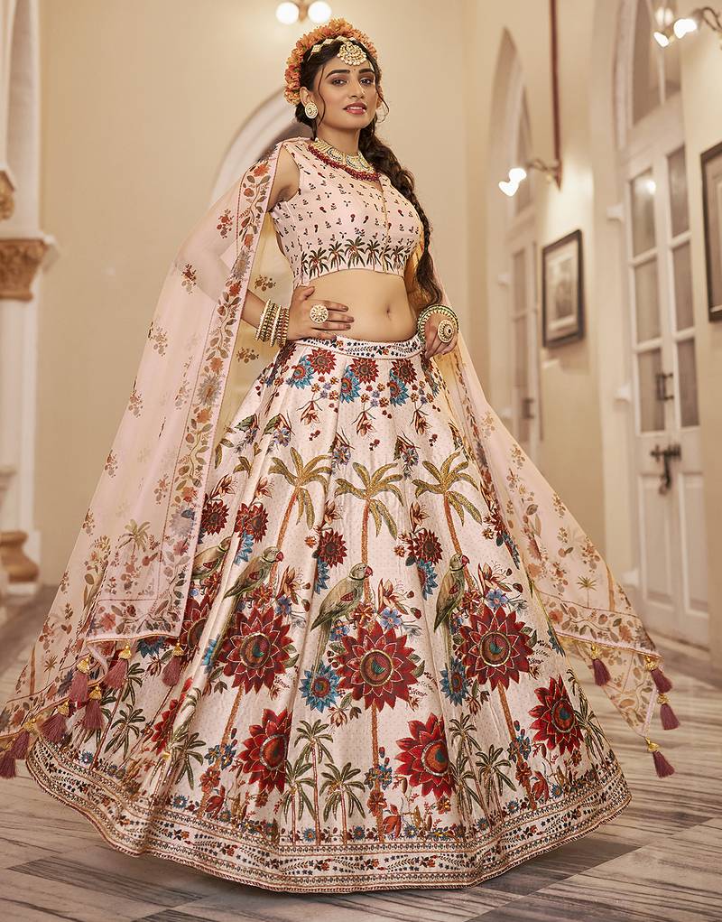  Pastel Lehenga with Handwork and Exquisite Floral Printed Detailing