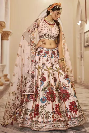  Pastel Lehenga with Handwork and Exquisite Floral Printed Detailing
