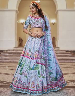 Olive Green Mirror Work Lehenga Choli Set 2